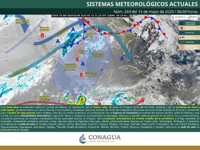 Pronóstico del clima en México para HOY jueves 15 de mayo. Foto: Conagua