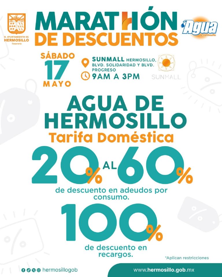 Ayuntamiento de Hermosillo dará descuento en agua y prediales