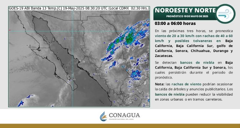 Clima en Sonora para la mañana de este lunes 19 de mayo. Foto: Conagua
