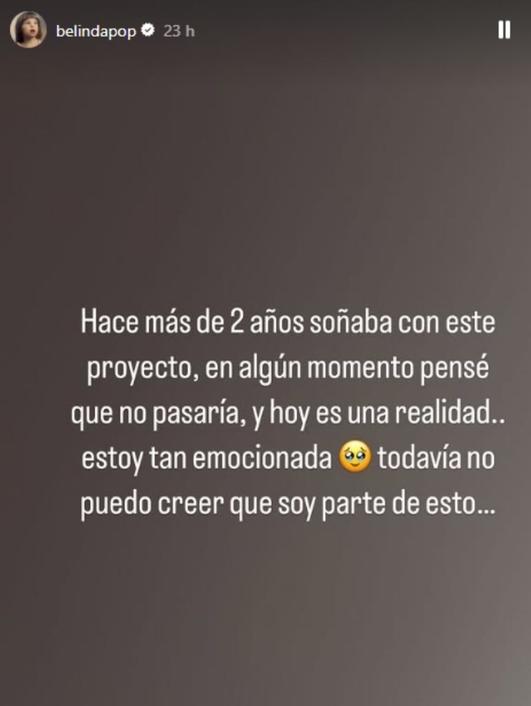 Captura de la historia de Belinda/ Créditos: Instagram