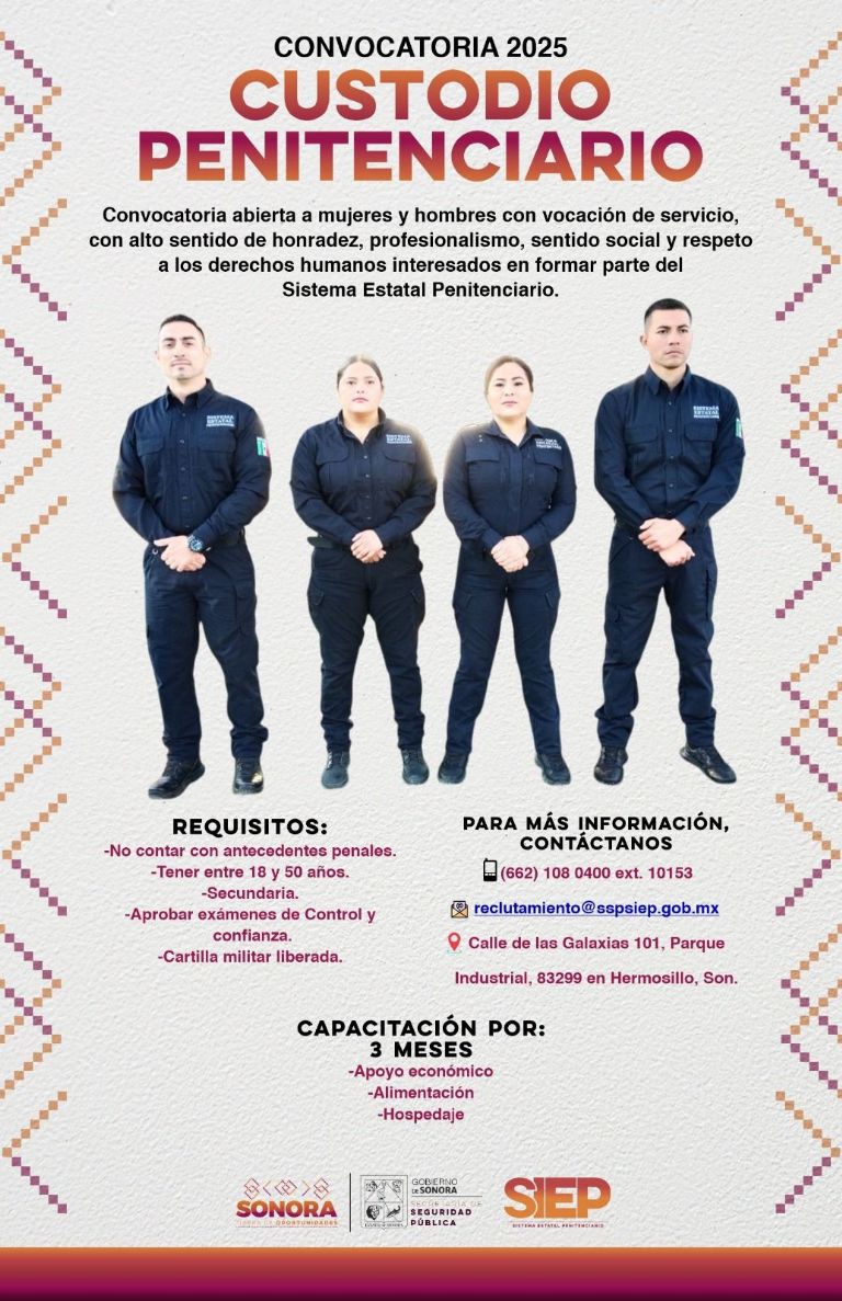 Abren convocatoria para custodios penitenciarios en Sonora