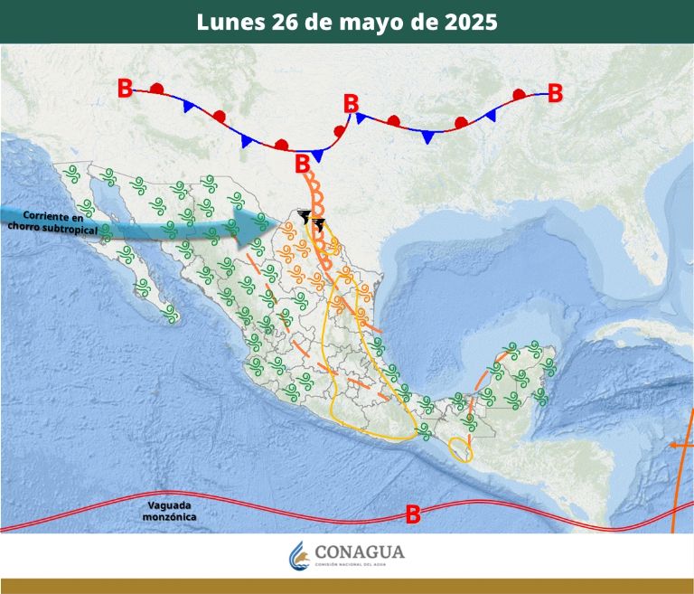 Pronóstico del clima para el lunes 26 de mayo. Foto: Conagua