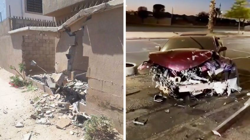 Tremendo accidente en Hermosillo: Vehículo se impacta contra vivienda y derriba pared