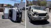 Foto ilustrativa de la nota titulada Choque y volcadura en el corazón de Hermosillo deja un lesionado y daños considerables