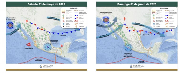 Pronóstico del clima del sábado 31 de mayo y domingo 1 de junio. Foto: Conagua
