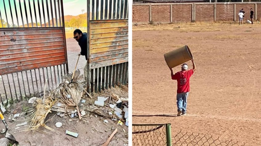 Ciudadanos hacen limpieza para rescatar el estadio 'Abelardo L. Rodríguez' de Guaymas