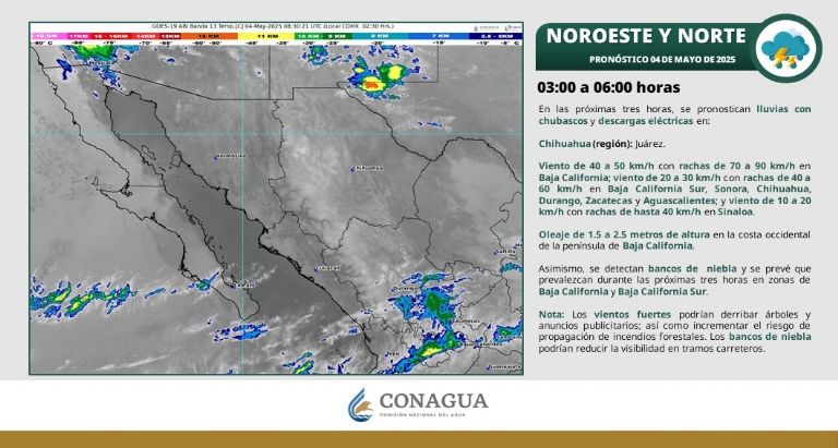 Clima en Sonora del domingo 4 de mayo de 2025. Foto: CONAGUA