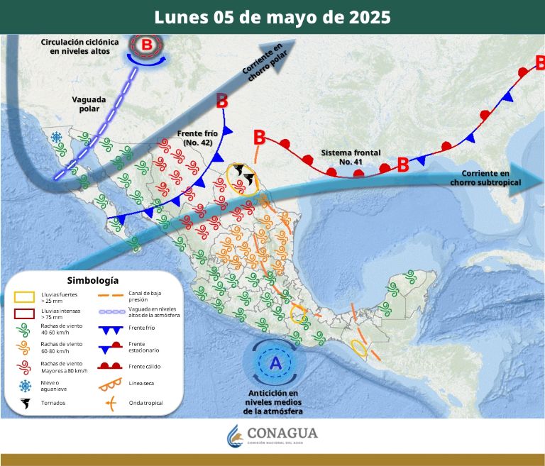 Pronóstico del clima del lunes 5 mayo. Foto: CONAGUA