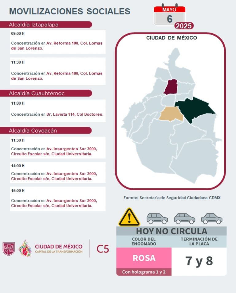 Tráfico en CDMX hoy martes 06 de mayo