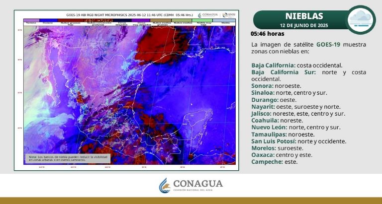 Pronóstico del clima en México para este jueves 12 de junio. Foto: Conagua
