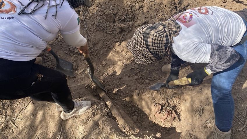Guerreras Buscadoras de Cajeme localizan restos humanos enterrados en predio baldío