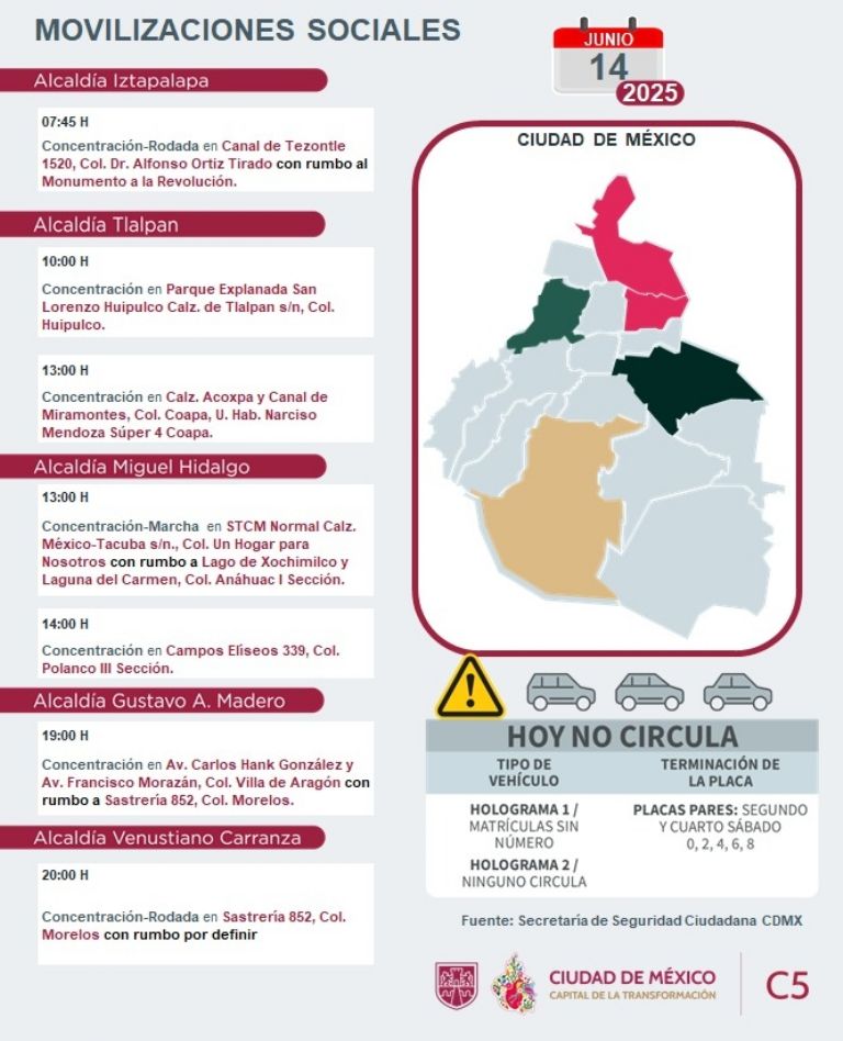 Tráfico en CDMX hoy sábado 14 de junio