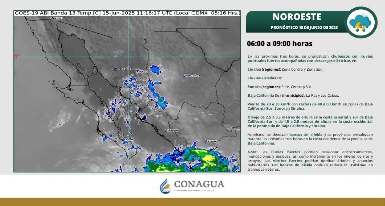 Clima en Sonora para HOY domingo 15 de junio. Foto: Conagua