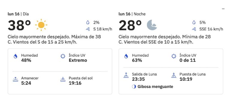 Clima en Ciudad Obregón, Sonora, para este lunes 16 de junio. Foto: The Weather Channel