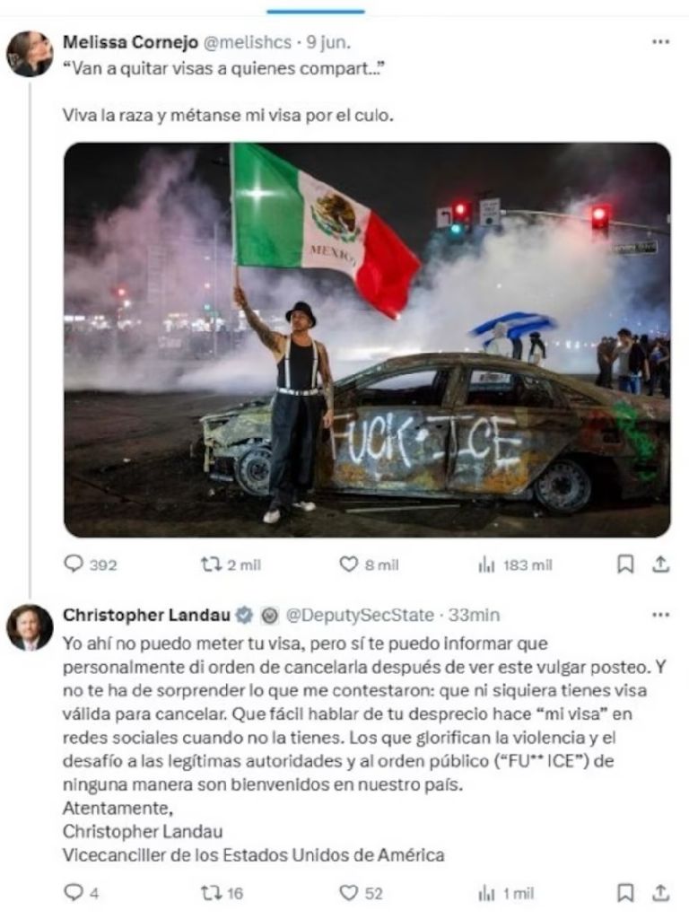 Su mensaje provocó una reacción directa por parte de Christopher Landau