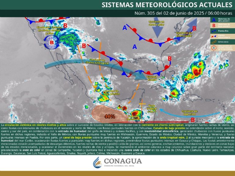 Clima en México para este lunes 2 de junio. Foto: Conagua