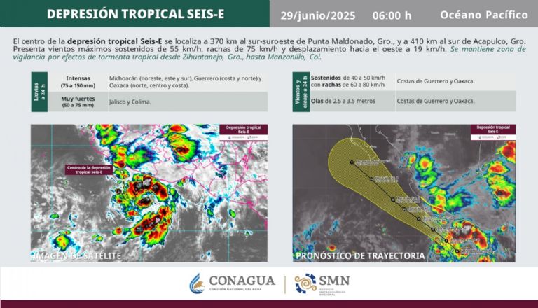 Conagua informa sobre Depresión Seis-E. Foto: Conagua