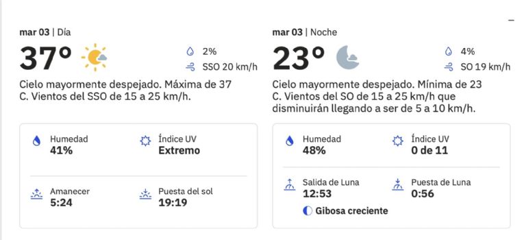 Clima en Hermosillo para HOY martes 3 de junio. Foto: Conagua