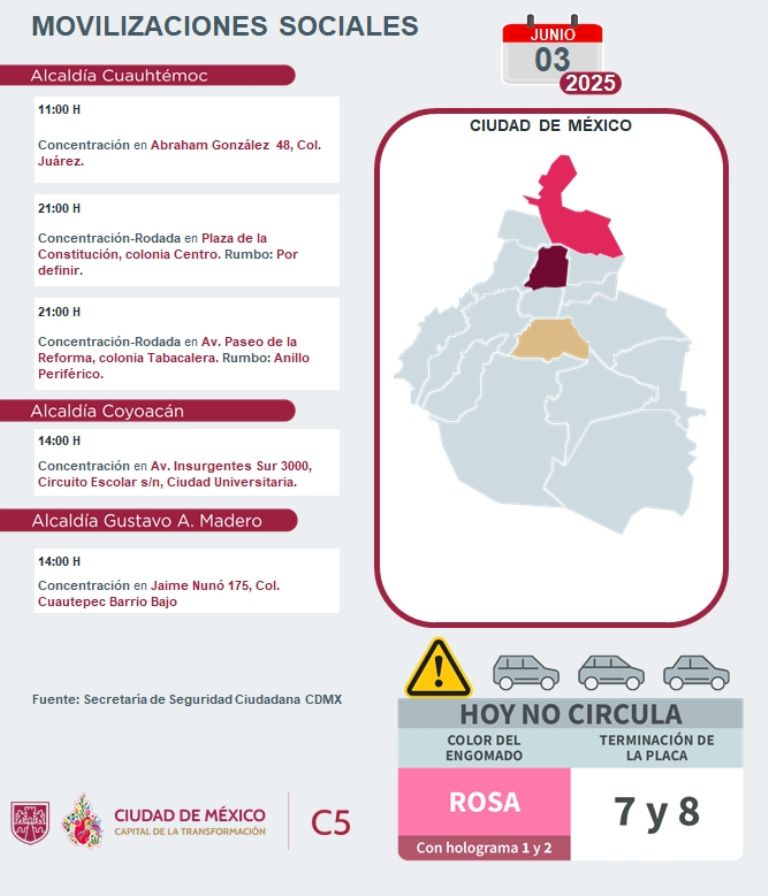 Tráfico en CDMX hoy martes 3 de junio