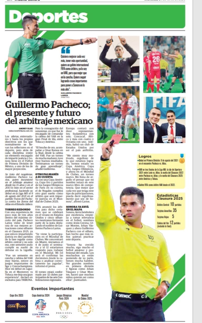 El silbante sonorense Guillermo Pacheco Larios se prepara para impartir justicia en el Mundial de Clubes 2025