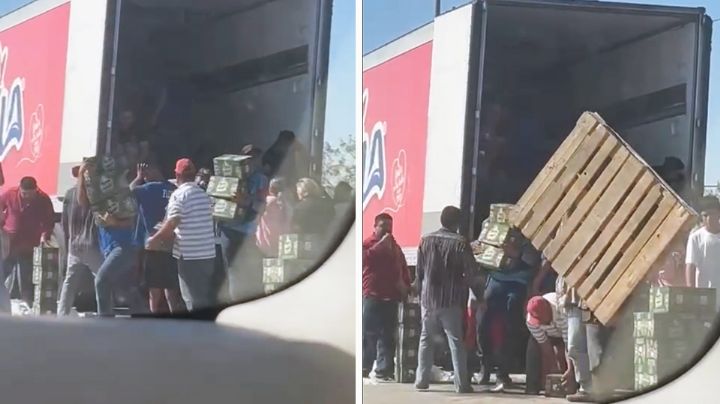 VIDEO: Tráiler que transportaba leche sufre avería y se desata la rapiña en Sonora
