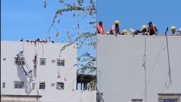 Trabajadores quedan colgados de andamios en construcción del hospital del IMSS en Navojoa