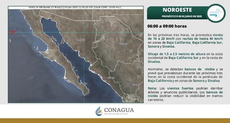 Clima en Sonora para HOY jueves 5 de junio. Foto: Conagua