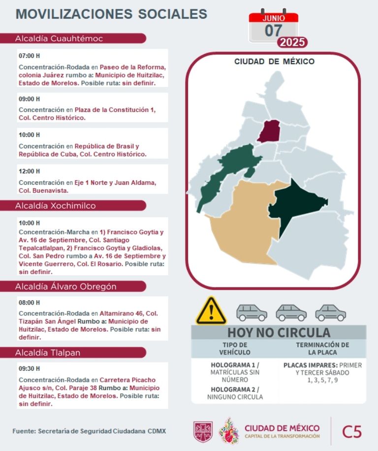 Tráfico en CDMX hoy sábado 7 de junio