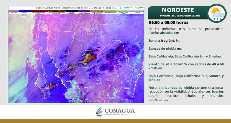 Conagua advierte lluvias ligeras en el sur de Sonora HOY domingo 8 de junio