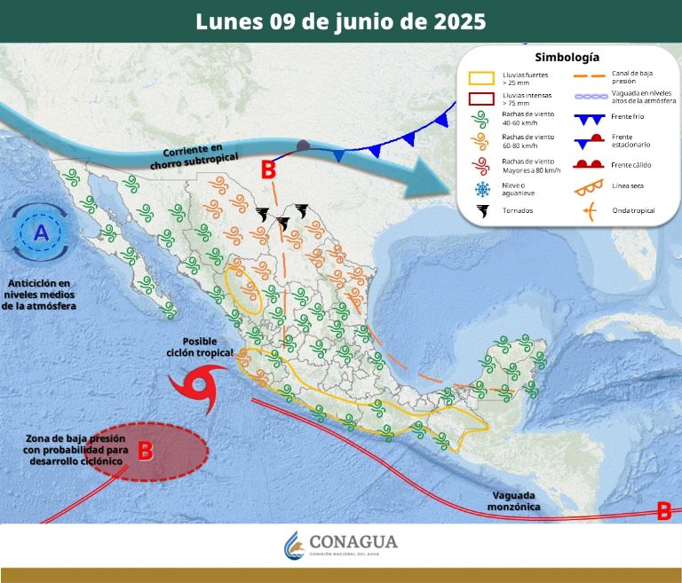 Clima en México para este lunes 9 de junio. Foto: Conagua