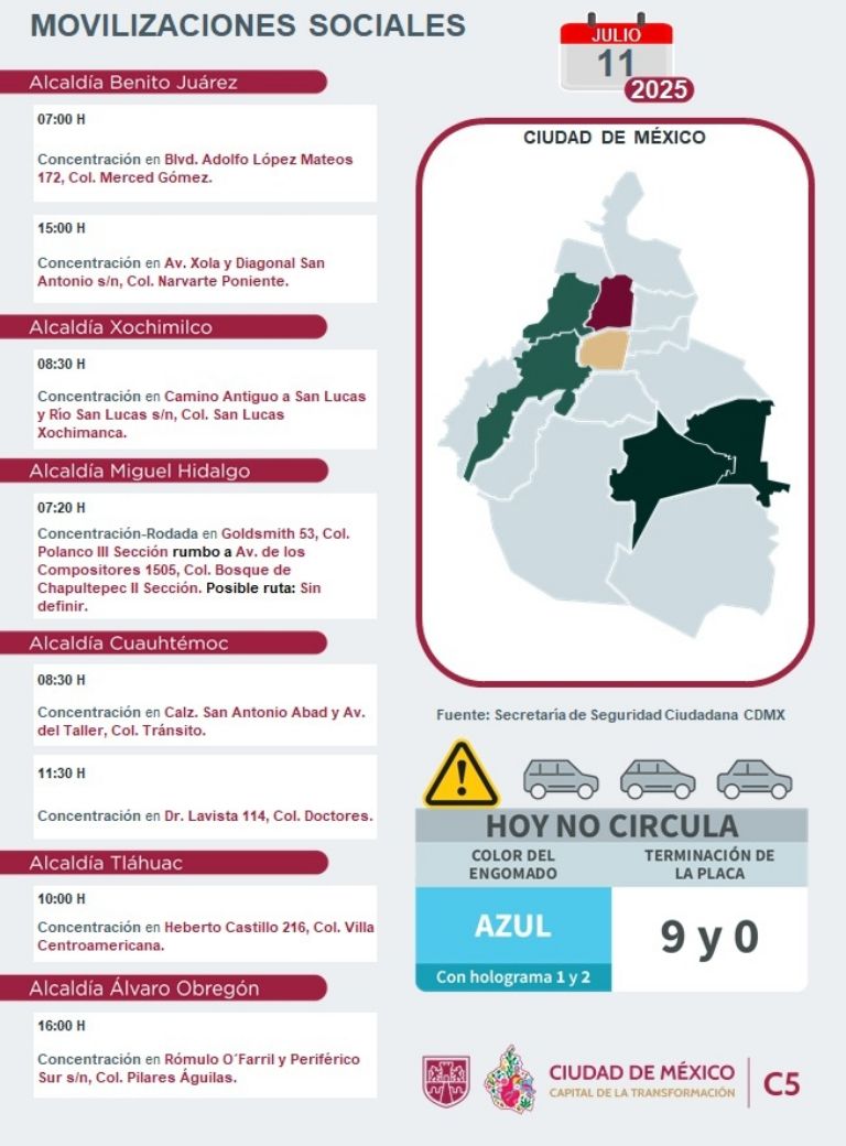 Marchas y Movilizaciones para este viernes 11 de julio