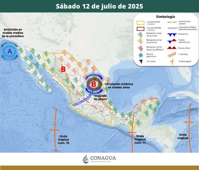 Así será el clima este sábado 12 de julio. Foto: Conagua