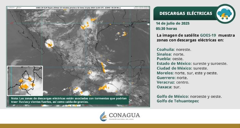 Así será el clima en México este lunes 14 de julio. Foto: Conagua