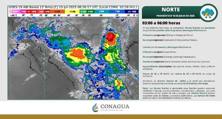 Advierten fuertes lluvias en Sonora este martes 15 de julio. Foto: Conagua