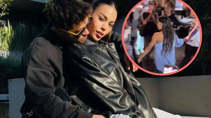 Danna Paola esquiva a la prensa en el aeropuerto tras supuesto jaloneo de Alex Hoyer