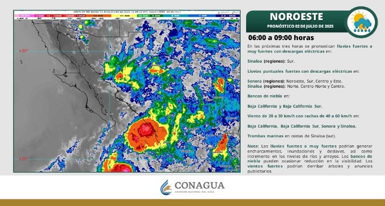 Clima en Sonora para HOY miércoles 2 de julio. Foto: Conagua