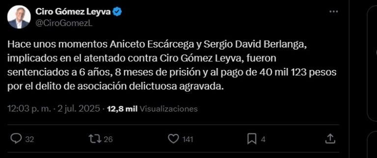 Publicación de Ciro Gómez Leyva 