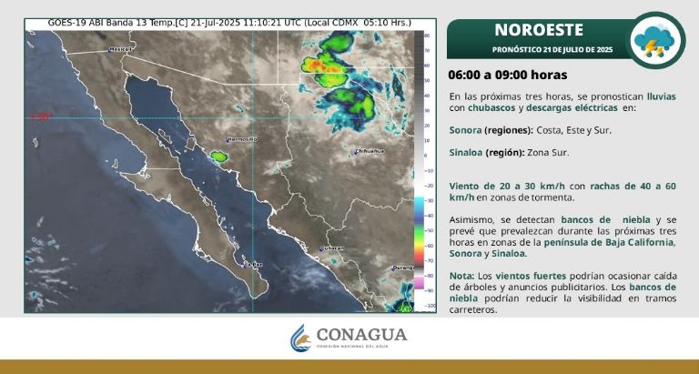 Clima en Sonora para HOY lunes 21 de julio. Foto: Conagua