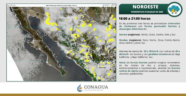 Estas son las tres horas de tormentas que se prevén para Sonora hoy