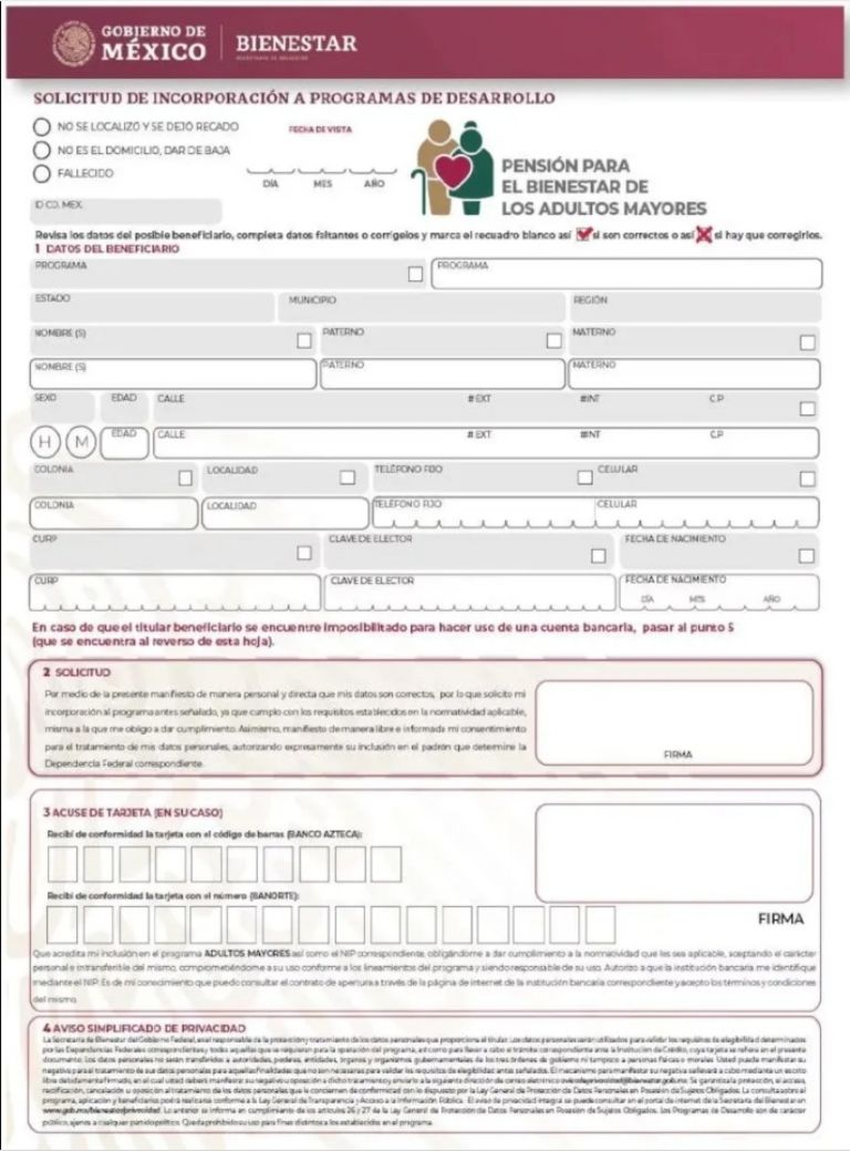 Formato Bienestar para la Pension Mujeres Bienestar