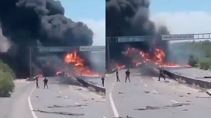 FUERTE VIDEO: Volcadura de pipa de gas genera incendio en autopista de Monterrey
