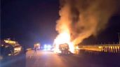 Foto ilustrativa de la nota titulada VIDEO: Incendio de tráiler provoca fuerte caos en la autopista México-Puebla
