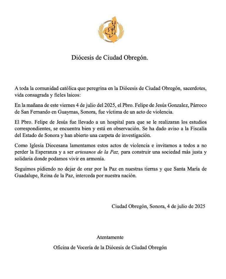 Comunicado de la Diócesis de Ciudad Obregón
