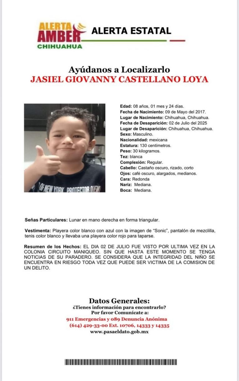 Activaron la alerta Amber por desaparicion del pequeño Jaciel Giovani