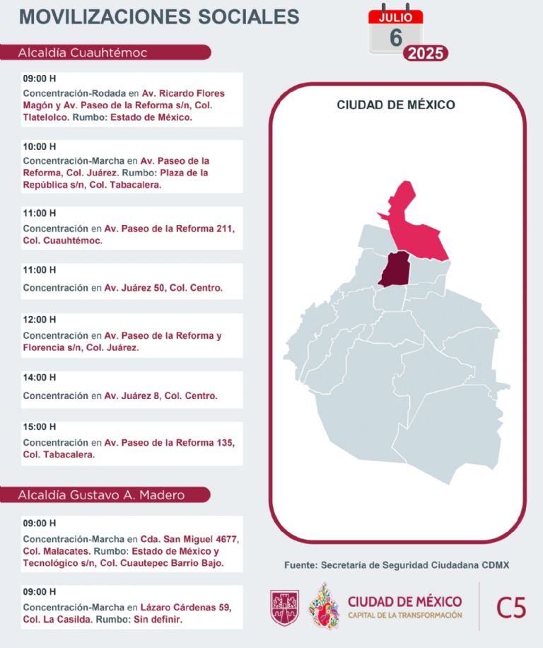 Marchas y Movilizaciones para este domingo 6 de julio