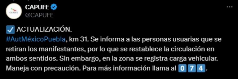 Los manifestantes de la México-Puebla se retiraron de la autopista. Foto: Facebook