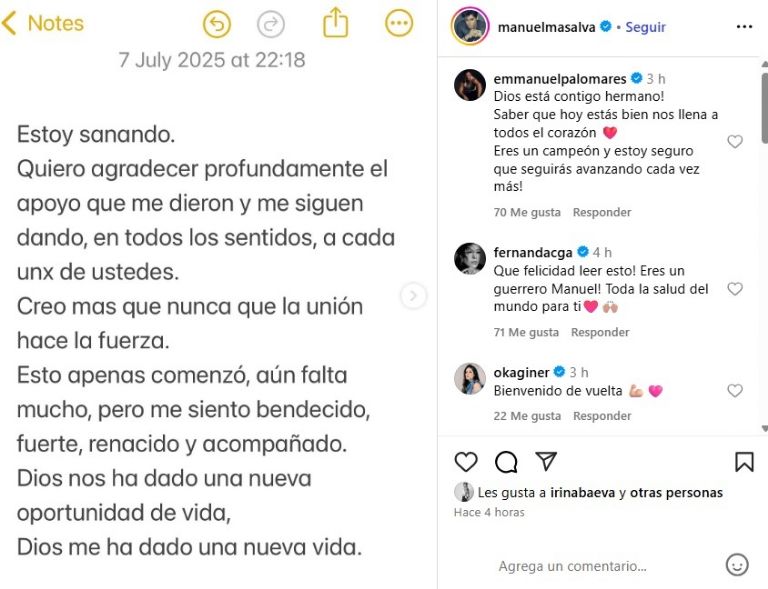 Manuel Masalva reaparece con emotivo mensaje