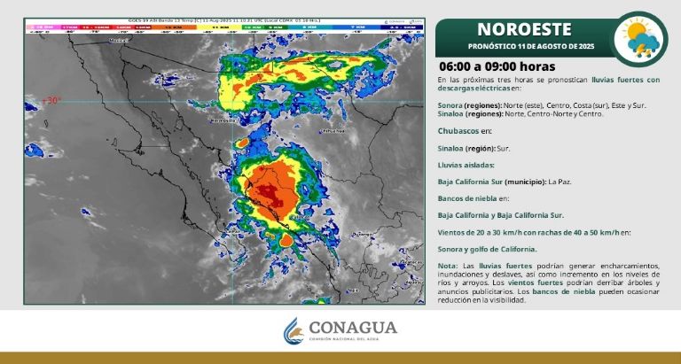 Así será el clima en Sonora este lunes 11 de agosto. Foto: Conagua