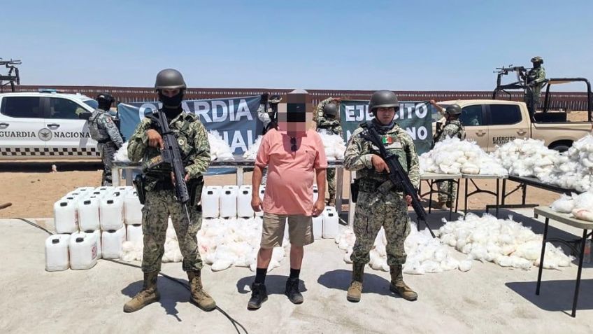 Detienen a trailero que transportaba 838 kilos y 740 litros de metanfetamina en Sonora
