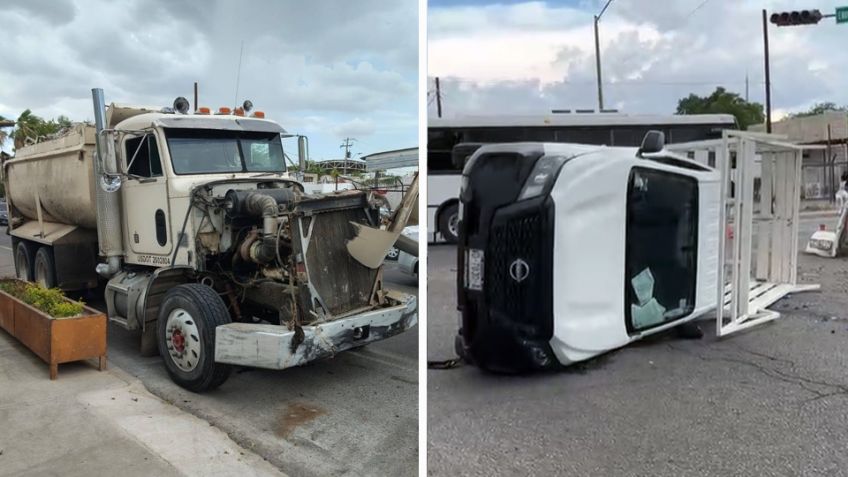 Choque en Hermosillo: Vehículo repartidor de agua termina volcado sobre su costado